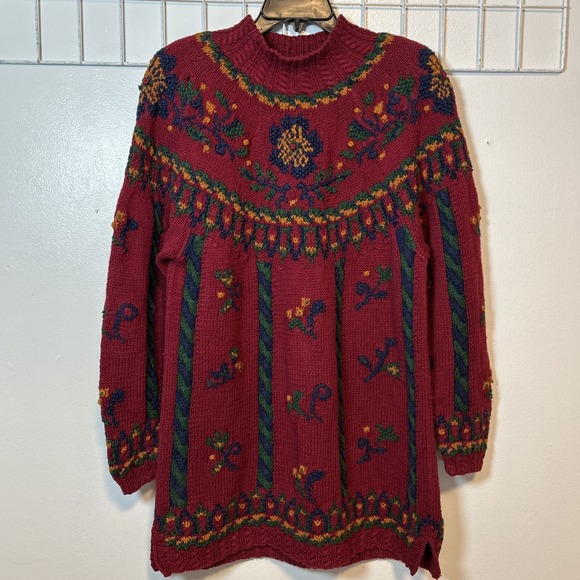 Vtg Signatures By Northern Isles Women M Sweater Floral Cable Knit By Hand 6288 - Picture 5 of 12